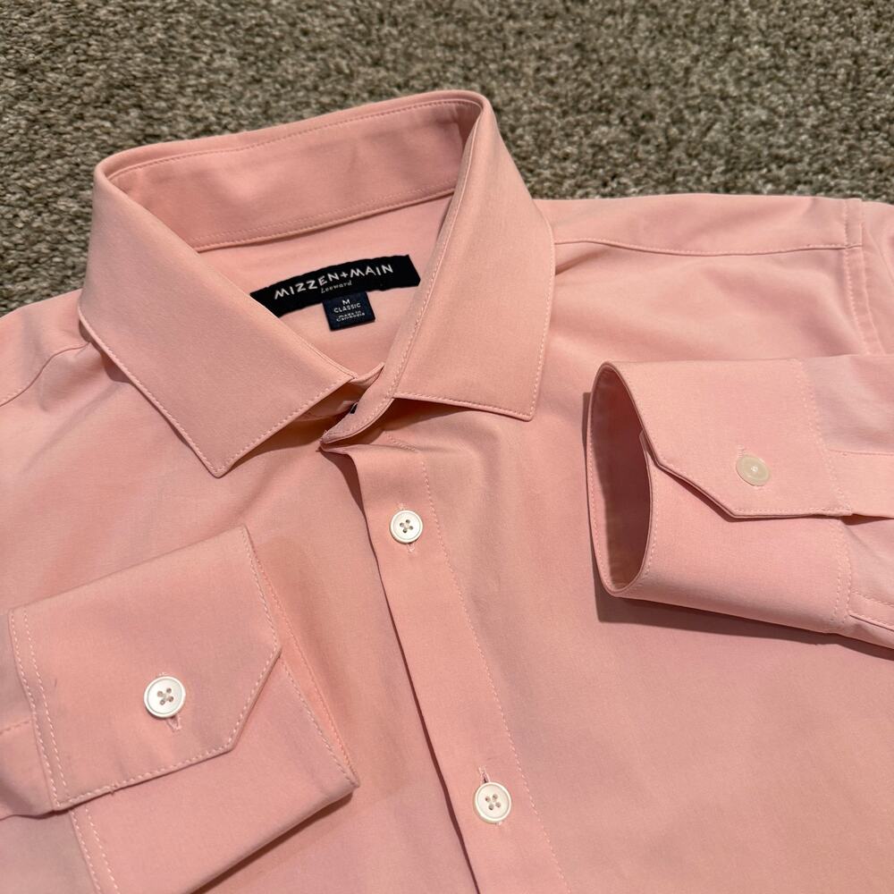 Mizzen+Main Leeward Dress Shirt Mens Medium Classic Pink Performance Stretch
